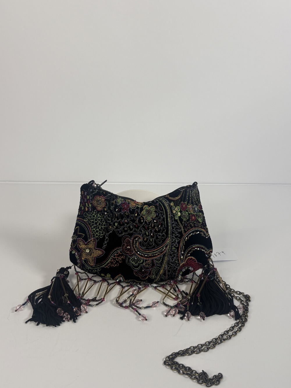 PF-1074 Vintage Mary Frances Rhinestone Beaded Embroidered Evening Bag